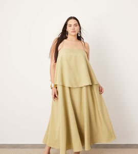 ASOS EDITION ASOS EDITION Curve strappy square neck maxi dress with pockets and dramatic drape detail in olive green