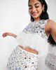 ASOS EDITION ASOS EDITION ditsy floral sequin crop top with faux feather hem-White - 1