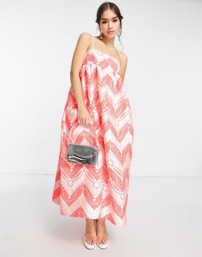 ASOS EDITION ASOS EDITION empire trapeze midi dress in neon jacquard-Pink