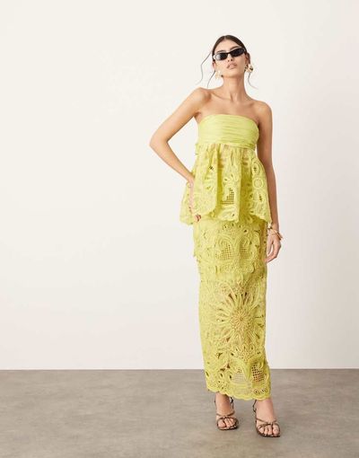 ASOS EDITION ASOS EDITION floral cornelli column midi skirt in lime - part of a set-Green