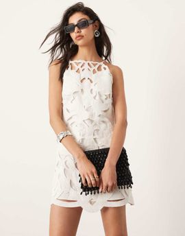 ASOS EDITION ASOS EDITION floral cut work halterneck mini dress in white