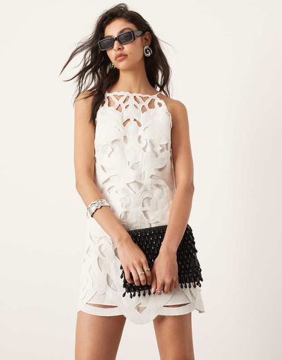 ASOS EDITION ASOS EDITION floral cut work halterneck mini dress in white