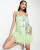 ASOS EDITION ASOS EDITION floral sequin and bead mini dress with faux feather hem in apple green - 1