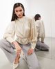 ASOS EDITION ASOS EDITION hammered satin bold shoulder cropped blouse with removable tie in ivory-White - 1