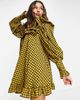 ASOS EDITION ASOS EDITION high neck ruffle yoke mini dress in mustard gingham plaid-Multi - 2
