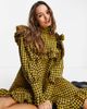 ASOS EDITION ASOS EDITION high neck ruffle yoke mini dress in mustard gingham plaid-Multi - 4