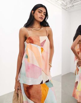 ASOS EDITION ASOS EDITION minimal skinny strap cami in abstract crystal print - part of a set-Multi