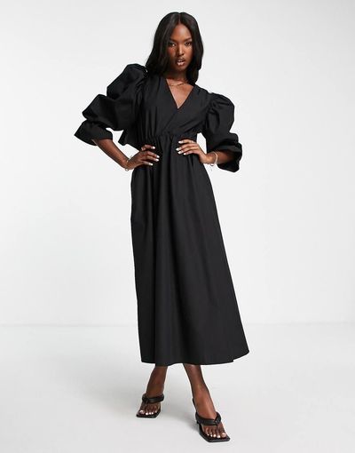 ASOS EDITION ASOS EDITION open back midi dress with puff sleeves in black