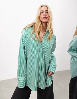 ASOS EDITION ASOS Edition oversized cotton shirt in green stripe-Multi