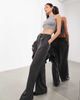 ASOS EDITION ASOS EDITION pleat front wide leg pants in charcoal pinstripe-Black - 1