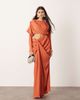 ASOS EDITION ASOS EDITION premium plisse long sleeve drapey maxi dress in rust-Orange - 1
