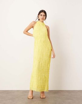 ASOS EDITION ASOS EDITION statement fringed halter maxi dress in yellow-Orange