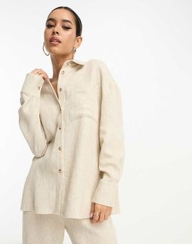 ASOS EDITION ASOS EDITION textured linen mix oversized shirt in stone-Neutral