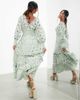ASOS EDITION ASOS EDITION v neck broderie midi dress with puff sleeves in sage green - 3