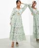 ASOS EDITION ASOS EDITION v neck broderie midi dress with puff sleeves in sage green - 4