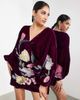 ASOS EDITION ASOS EDITION velvet wrap mini dress in dahlia floral embroidery in wine-Red - 1