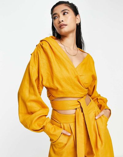ASOS EDITION ASOS EDITION wrap front linen top in mustard-Yellow