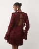 ASOS LUXE ASOS LUXE 3D floral embellished eyelet mini dress with faux-feather trim in burgundy-Red - 1