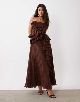 ASOS LUXE ASOS LUXE bandeau pleated maxi dress in chocolate-Brown