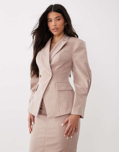 ASOS LUXE ASOS LUXE cinched waist blazer in pink plaid - part of a set