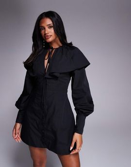 ASOS LUXE ASOS LUXE collared mini dress in black-Navy