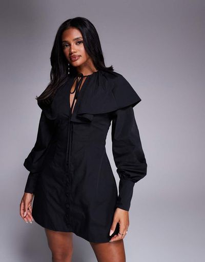 ASOS LUXE ASOS LUXE collared mini dress in black-Navy