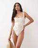 ASOS LUXE ASOS LUXE cornelli flower detail swimsuit with belt in white - 3