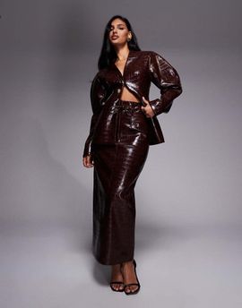 ASOS LUXE ASOS LUXE croc pencil midi skirt in chocolate - part of a set-Brown