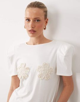 ASOS LUXE ASOS LUXE crochet embellished flower T-shirt in white