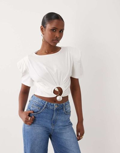 ASOS LUXE ASOS LUXE cropped T-shirt with metal trim in white