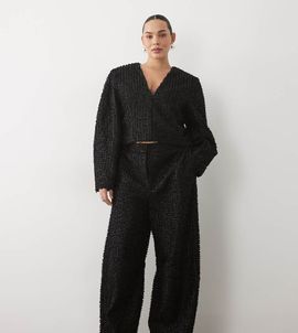 ASOS LUXE ASOS LUXE Curve boucle barrel leg trouser set in black