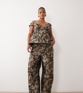 ASOS LUXE ASOS LUXE Curve jacquard barrel leg set trouser-MULTI