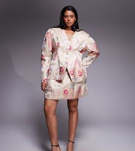 ASOS LUXE ASOS LUXE Curve jacquard mini skirt in white floral - part of a set-Multi