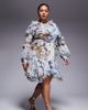 ASOS LUXE ASOS LUXE Curve organza and chiffon printed asymmetrical mini dress with embellishment in blue western floral - 1