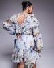 ASOS LUXE ASOS LUXE Curve organza and chiffon printed asymmetrical mini dress with embellishment in blue western floral - 3