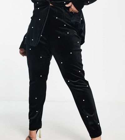 ASOS LUXE ASOS LUXE Curve pearl velvet fitted pants in black - part of a set