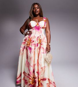 ASOS LUXE ASOS LUXE Curve premium maxi dress in oversized floral print-White
