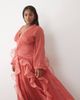 ASOS LUXE ASOS LUXE Curve ruched long sleeve maxi dress with waterfall detail in faded rose-Pink - 4