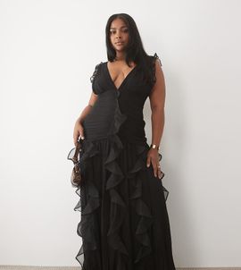 ASOS LUXE ASOS LUXE Curve ruched maxi dress with waterfall detail in black