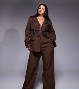 ASOS LUXE ASOS LUXE Curve straight leg pants in brown - part of a set