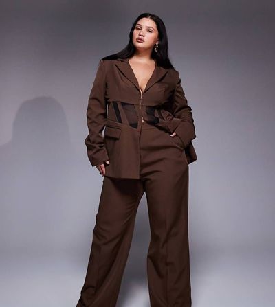 ASOS LUXE ASOS LUXE Curve straight leg pants in brown - part of a set