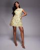 ASOS LUXE ASOS LUXE embellished 3D floral lace mini dress with drop pearls in yellow - 3