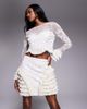 ASOS LUXE ASOS LUXE embroidered mini skirt with ruffle detail in cream - part of a set-White - 4