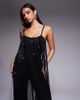 ASOS LUXE ASOS LUXE faux pearl embellished fringe jumpsuit in black - 2