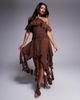 ASOS LUXE ASOS LUXE halterneck chiffon romper with ruffle detail in chocolate-Brown - 1