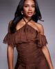 ASOS LUXE ASOS LUXE halterneck chiffon romper with ruffle detail in chocolate-Brown - 2