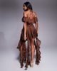 ASOS LUXE ASOS LUXE halterneck chiffon romper with ruffle detail in chocolate-Brown - 3