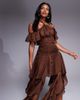 ASOS LUXE ASOS LUXE halterneck chiffon romper with ruffle detail in chocolate-Brown - 4