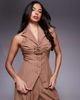 ASOS LUXE ASOS LUXE halterneck vest with corsage detail in brown pinstripe - part of a set-Multi - 1