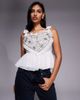ASOS LUXE ASOS LUXE heart embellished peplum top with bow shoulder details in white - 1